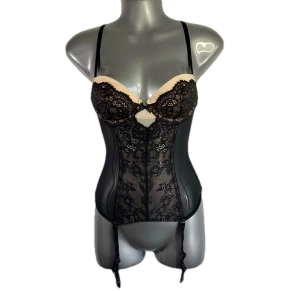 Victoria’s Secret Dream Angels Lace & Ring Bustier Corset Black & Beige SKU0761